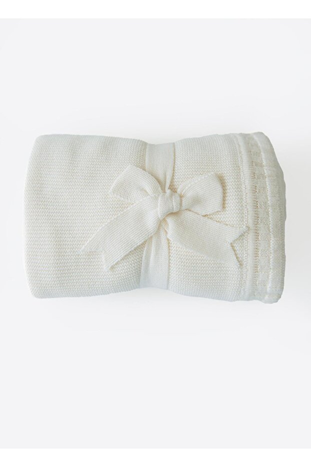 Organic Knitwear Thin Knitted Ruffle Blanket Ecru