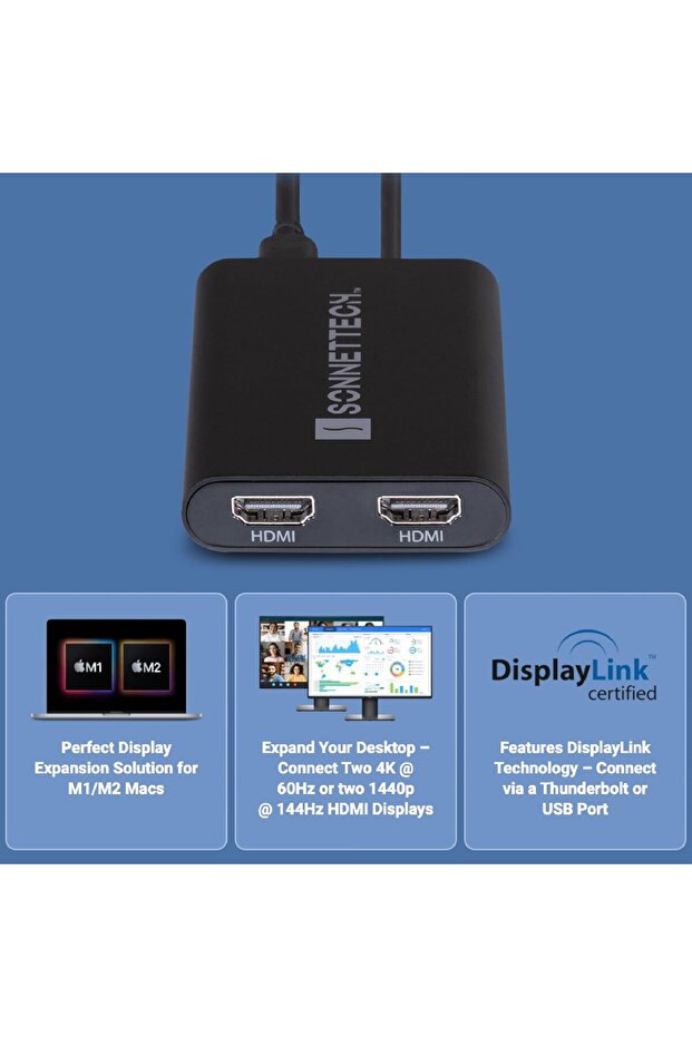 Sonnet USBC-DHDMI DisplayLink USB-C - Çift 4K 60Hz HDMI Adaptörü - 2