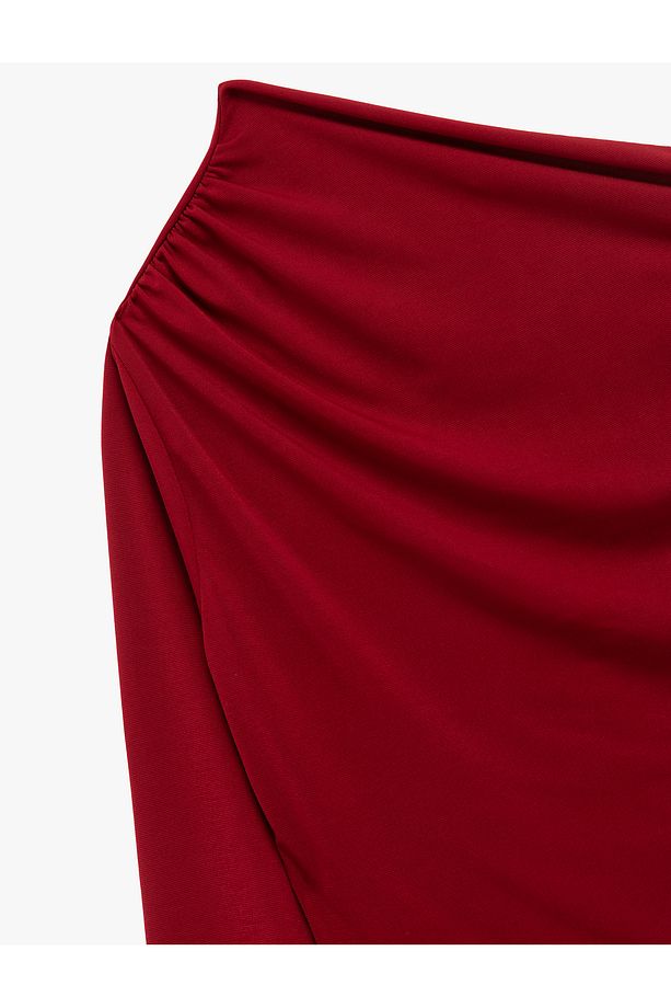 Slim Fit Drape Detaylı Uzun Kollu Asimetrik Tek Omuz Tişört - 3