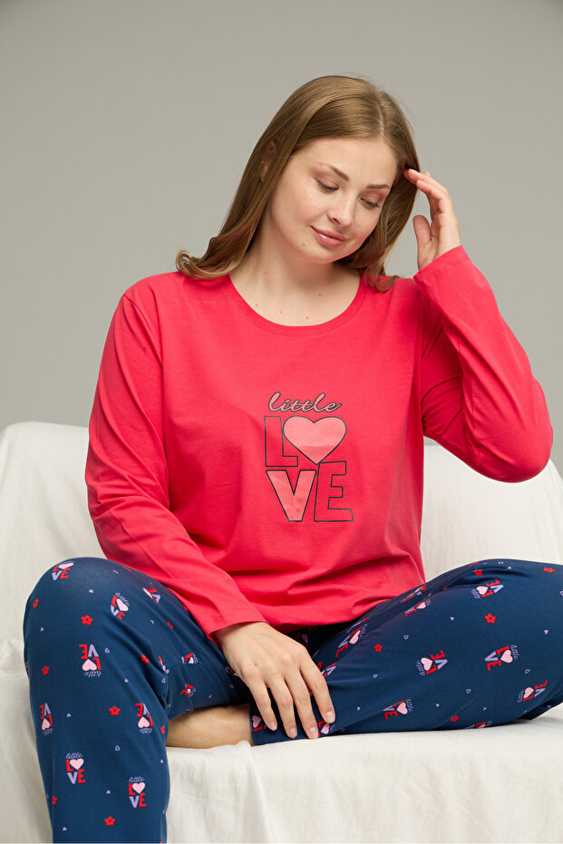 Watermelon Pattern Curve Large Size Oversized Cotton Pajamas Set25240770 - 1