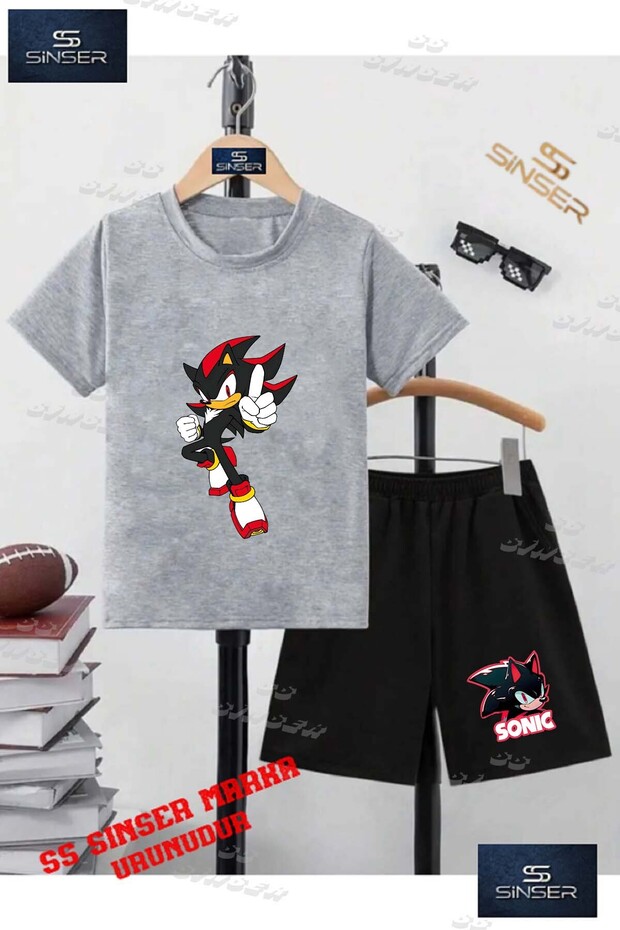 Children's Unisex “Sonic Syh Single Sign Finger“ Custom Printed Crew Neck T-Shirt - Shorts Set
