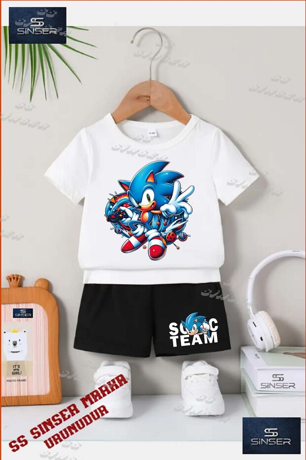 Kids Unisex “Sonic Game Console“ Custom Printed Crew Neck T-Shirt - Shorts Set