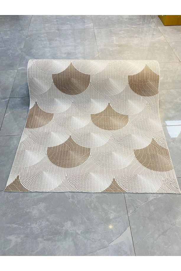 Özel Ebat Kaymaz Taban Yıkanabilir Modern Desenlerle Koridor ve Oda Halısı Vizon Renk - 3