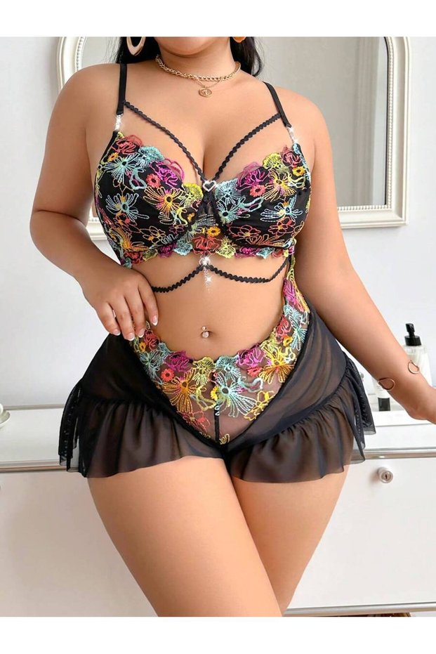 Colorful Lace Mini Plus Size Jumpsuit Nightgown