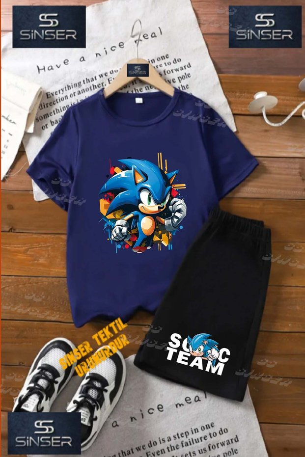 Kids Unisex “Sonic Half Punch Squeezer“ Custom Printed Crew Neck T-Shirt - Shorts Set