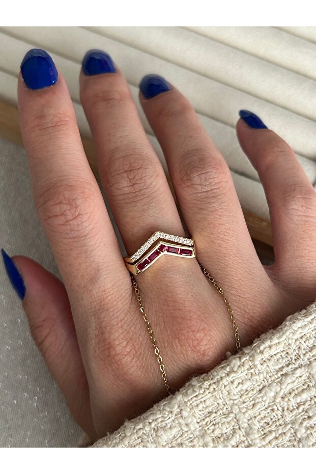 خاتم من حجر الزركون بزاوية مزدوجة من سلسلة خاصة باللون الفوشيا - 3