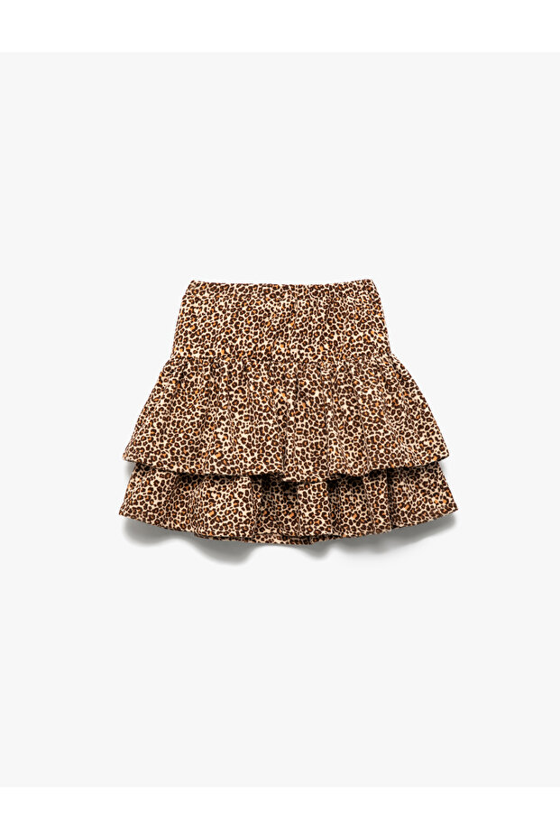 Layered Leopard Patterned Skirt with Elastic Waist