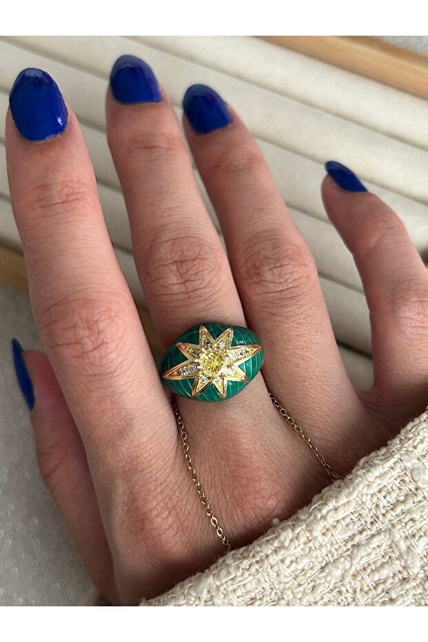 خاتم من الحجر المستدير المينا الأخضر - 4