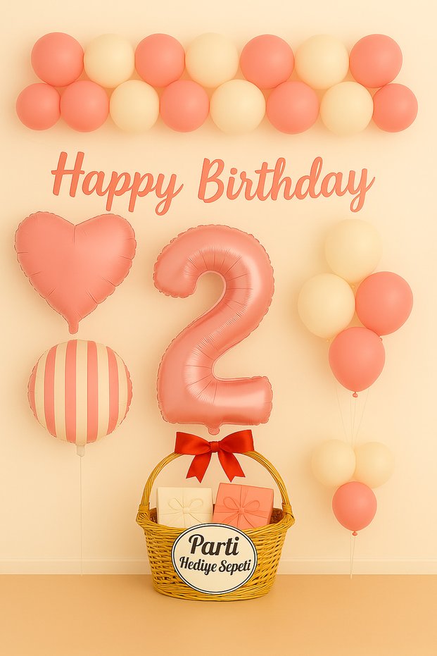Pink 1 Year Old Birthday Balloon Set |   Heart Striped Foil Happy Birthday