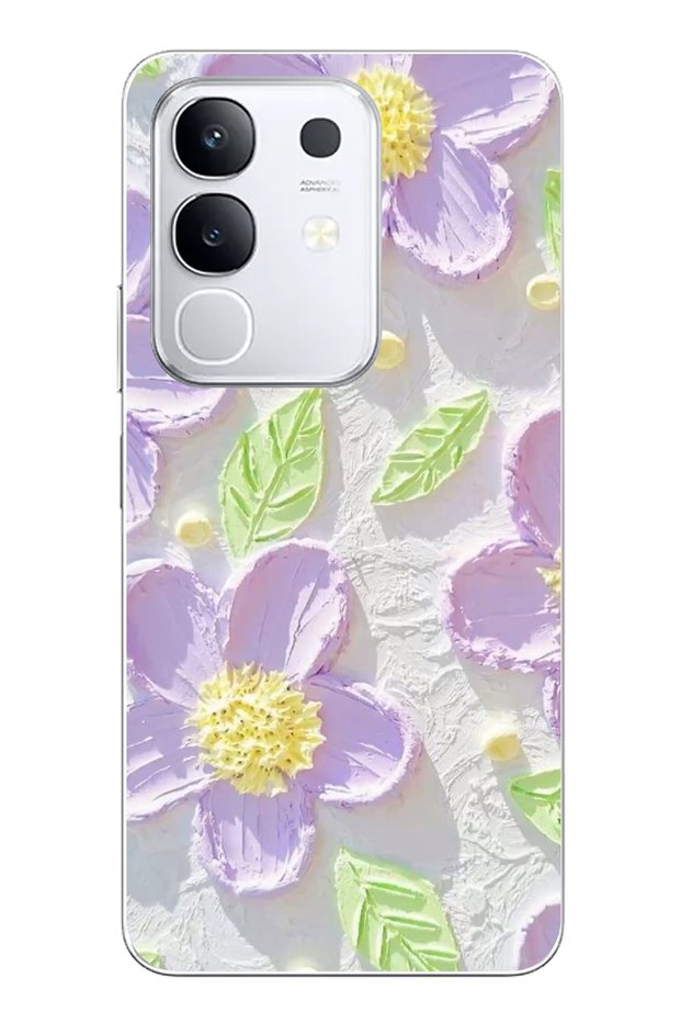 Vivo Y29 Compatible Purple Daisies Watercolor Transparent Silicone Case