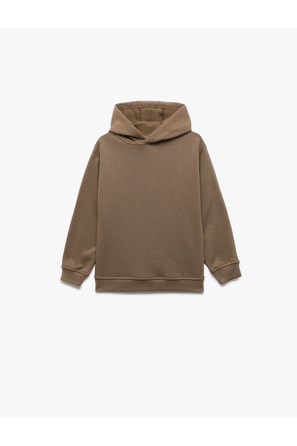 Oversize Şardonlu Uzun Kollu Basic Kapşonlu Sweatshirt - 1