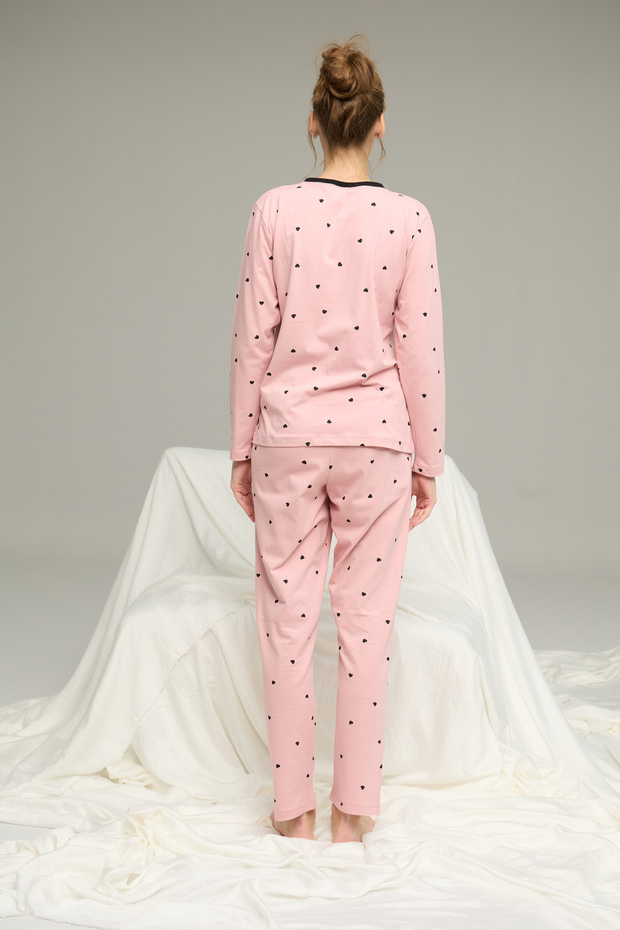 pudra kalp desenli Örme Pamuklu Pijama Takım25240244 - 3