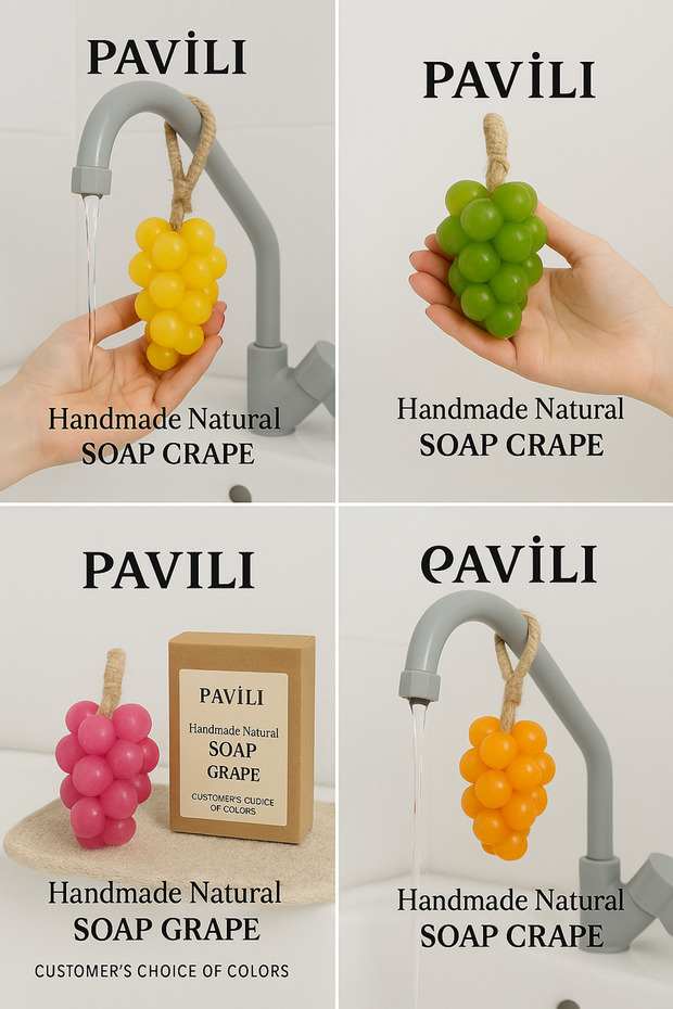 Pavi̇li̇ Set of 3 Handmade Grape Soaps – Natural Hangable Soaps (Color Selection – Gift) - 7