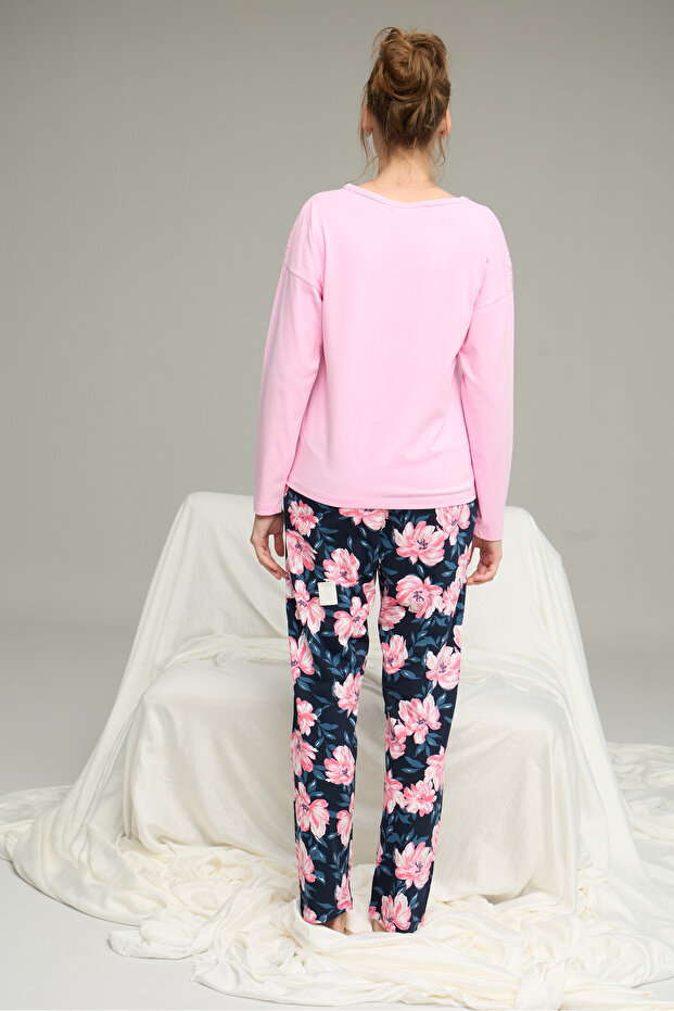 pembe desenli Örme Pamuklu Pijama Takım25240203 - 3