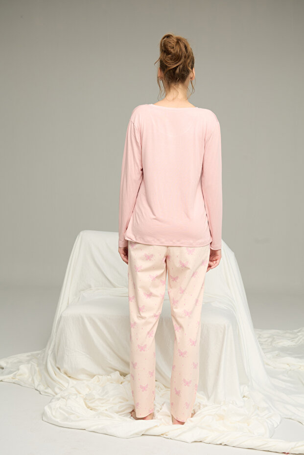 somon desenli Örme Pamuklu Pijama Takım25240222 - 3