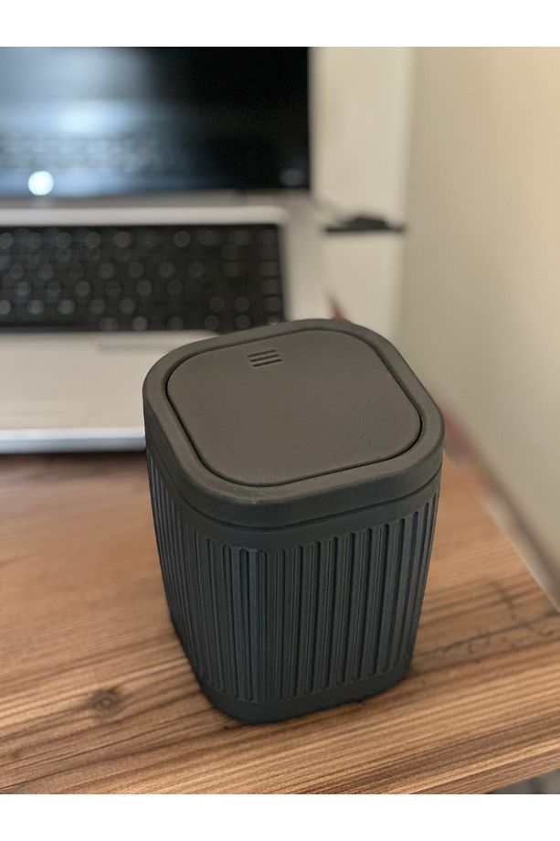 Çöp Kutusu V2 Masaüstü - Mutfak - Banyo - Açılır Kapanır - Siyah - 15CM - 5