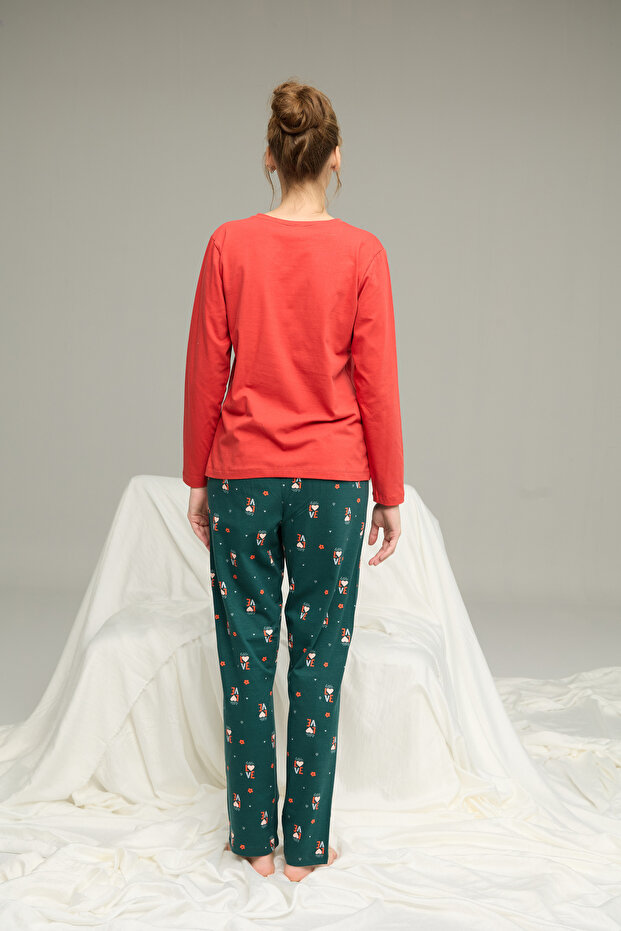 kiremit desenli Örme Pamuklu Pijama Takım25240197 - 3