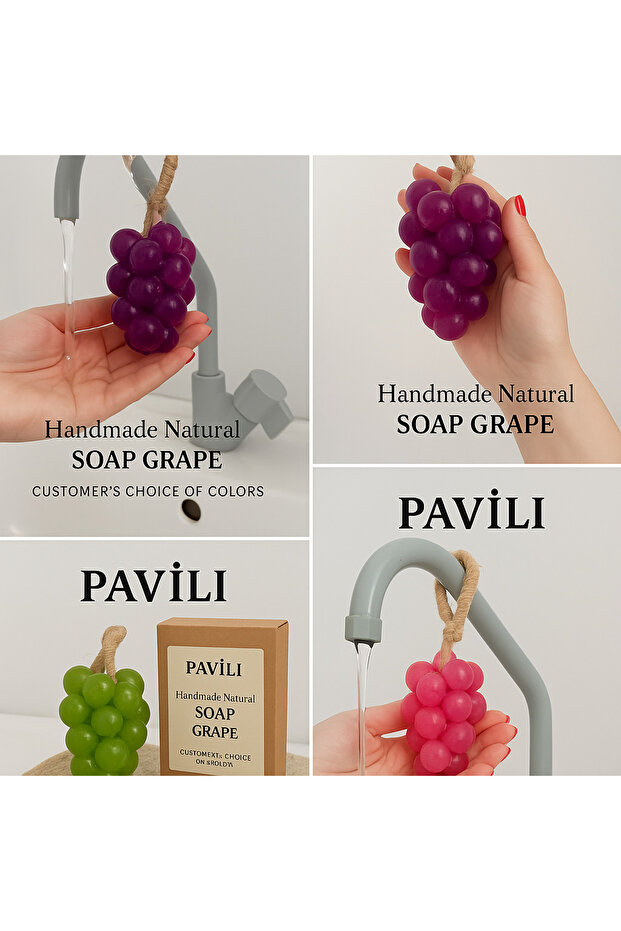Pavi̇li̇ Set of 3 Handmade Grape Soaps – Natural Hangable Soaps (Color Selection – Gift) - 5