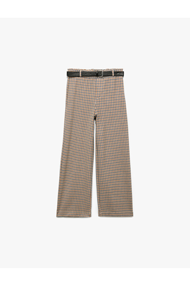Plaid Wide Leg Trousers with Belt Detail