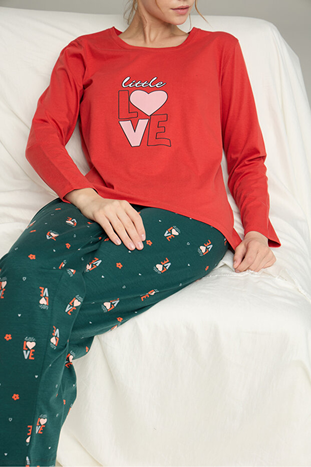 kiremit desenli Örme Pamuklu Pijama Takım25240197 - 1