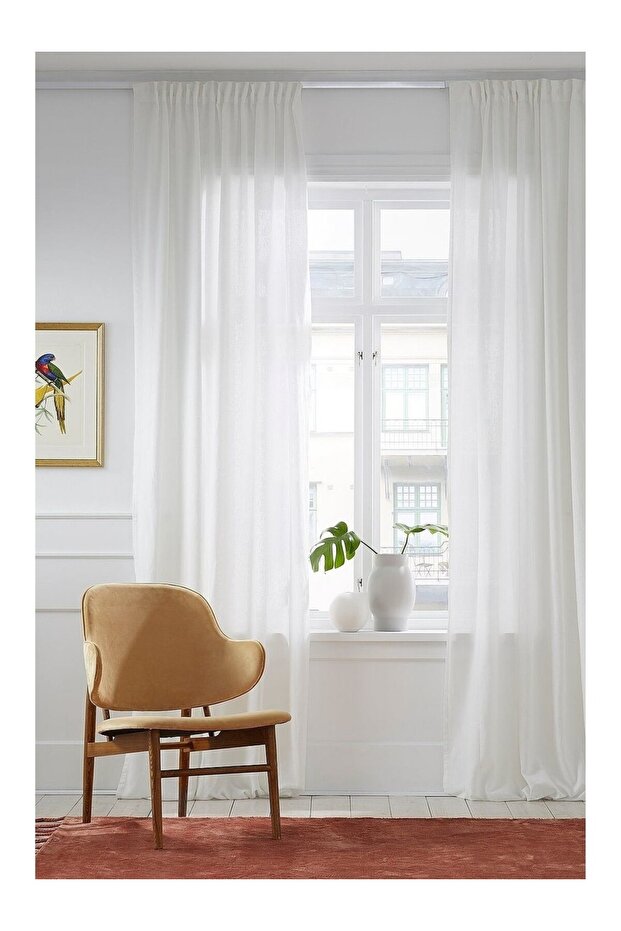 Ecru Plain Tulle Curtain, Simple - Non-Wrinkle Living Room, Kitchen Tulle No-Pleat Installation