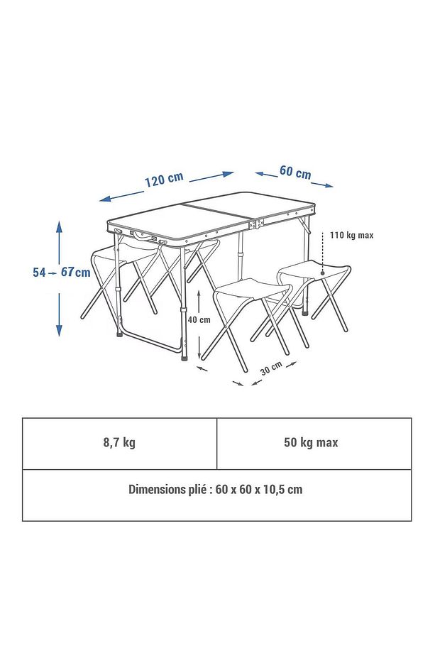 Katlanır KADEMELİ Tabureli Çantalı Masa, Piknik Kamp Masası Seti-4 Tabureli - 5