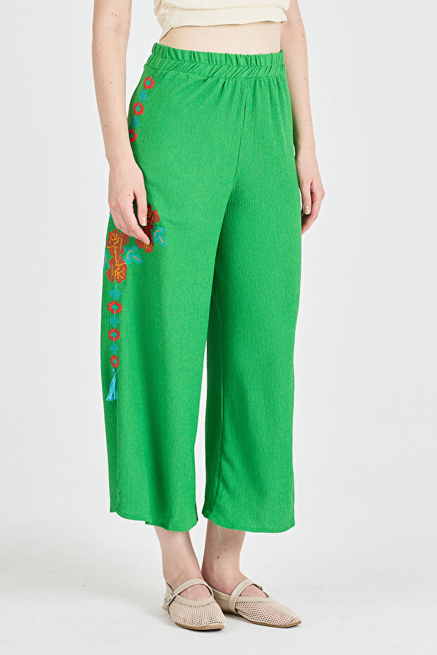 Women's Side Embroidered Wide Leg Trousers 914