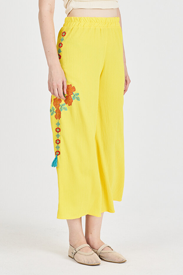Women's Side Embroidered Wide Leg Trousers 914