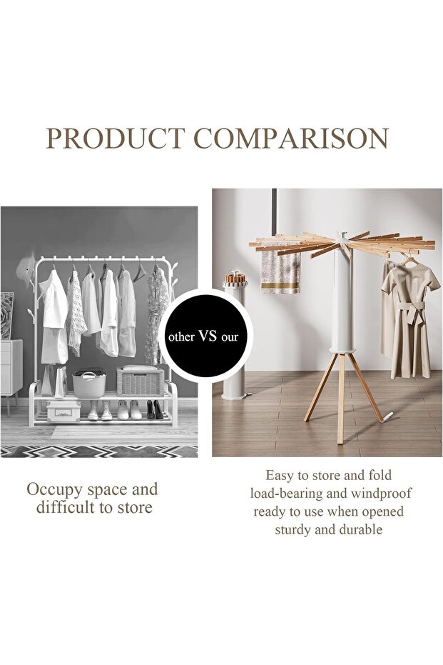 Foldable Clothes Drying Hanger - Space Saving Tripod Clothes Drying Rack - 8