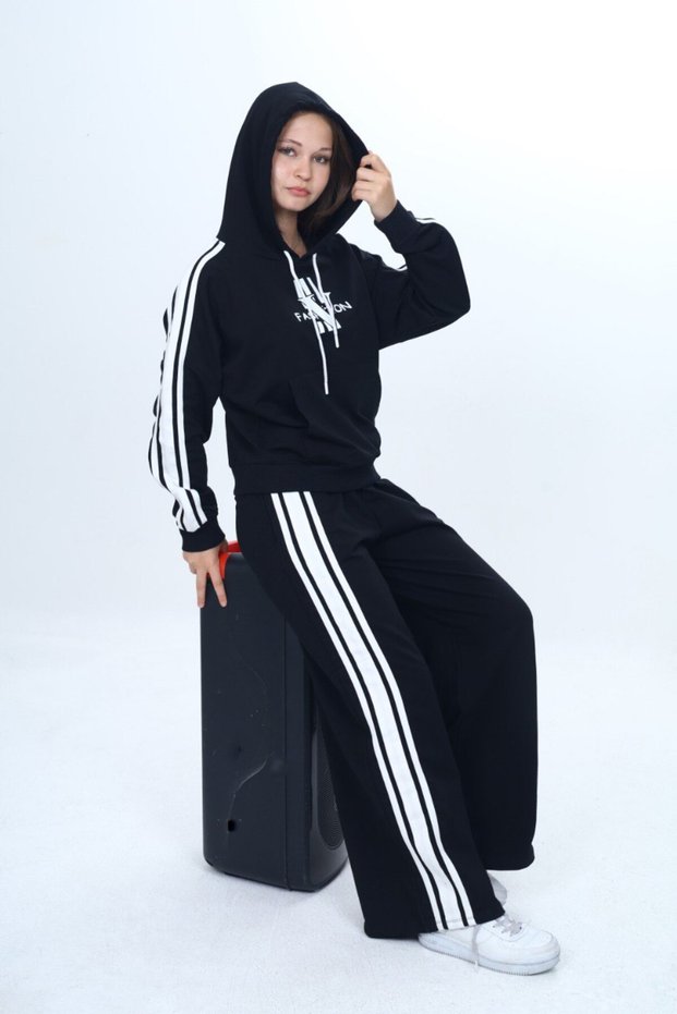 Girls' Sports Tracksuit Set – Oversize, 100% Cotton, 2 Threads, Hooded & Pockets-308