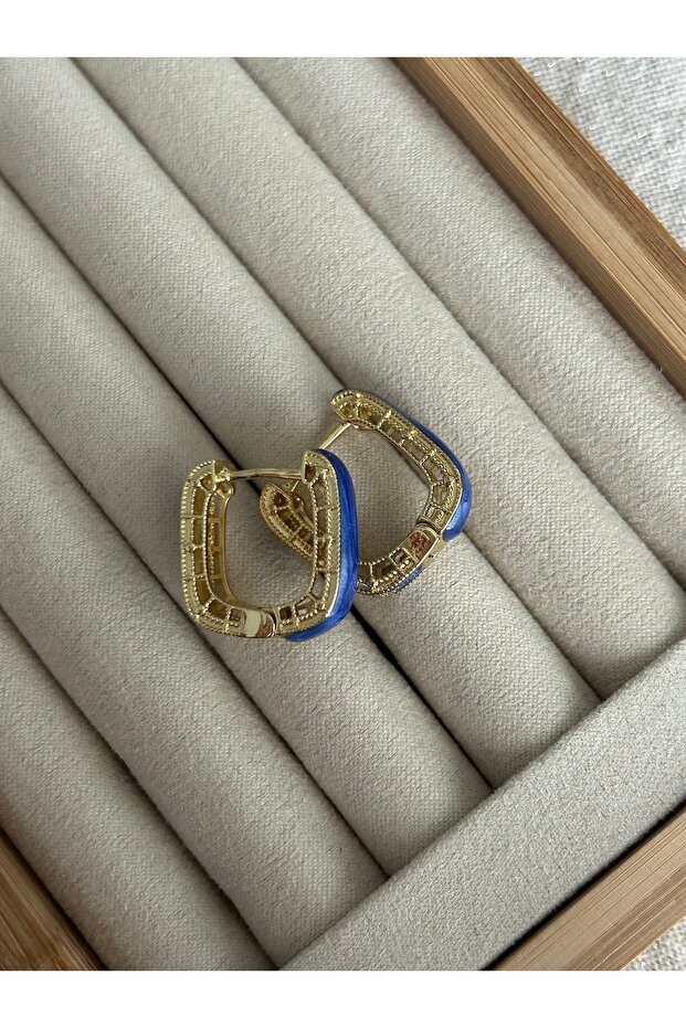 Mavi Mor Mineli Yonca Desenli Küpe - 3