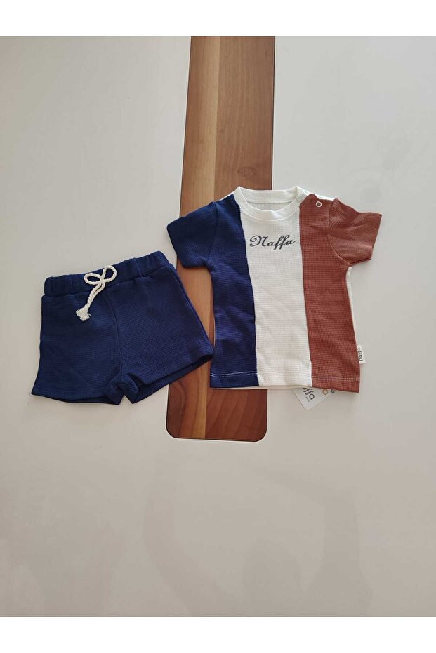 Naffa Embroidered Baby Boy Summer Set with Shoulder Clips and Shorts