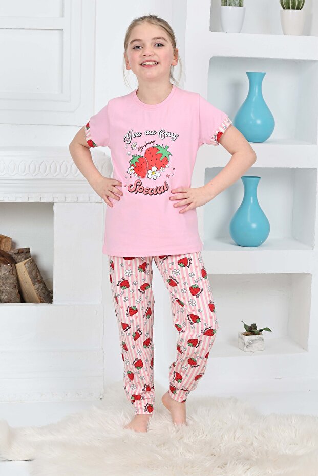 Girls' 100% Natural Cotton Short Sleeve Quality Pajama Set