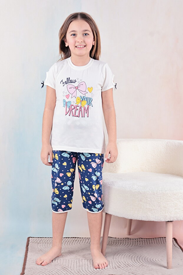 Girl's 100% Natural Cotton Short Sleeve Capri Quality Pajama Set