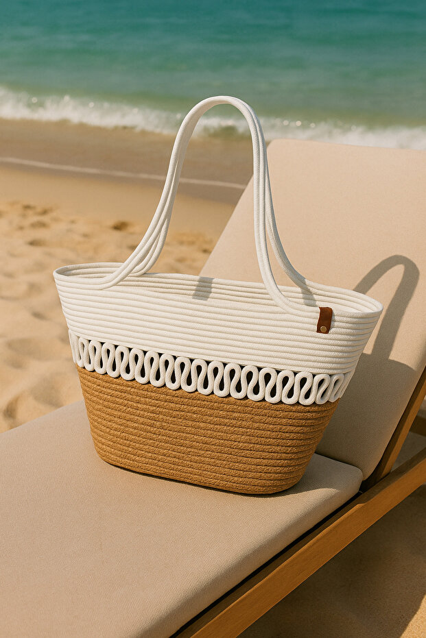 Women's Beach Bag Daily Use Long Handle Shoulder Bag Handmade Natural Trend Bag