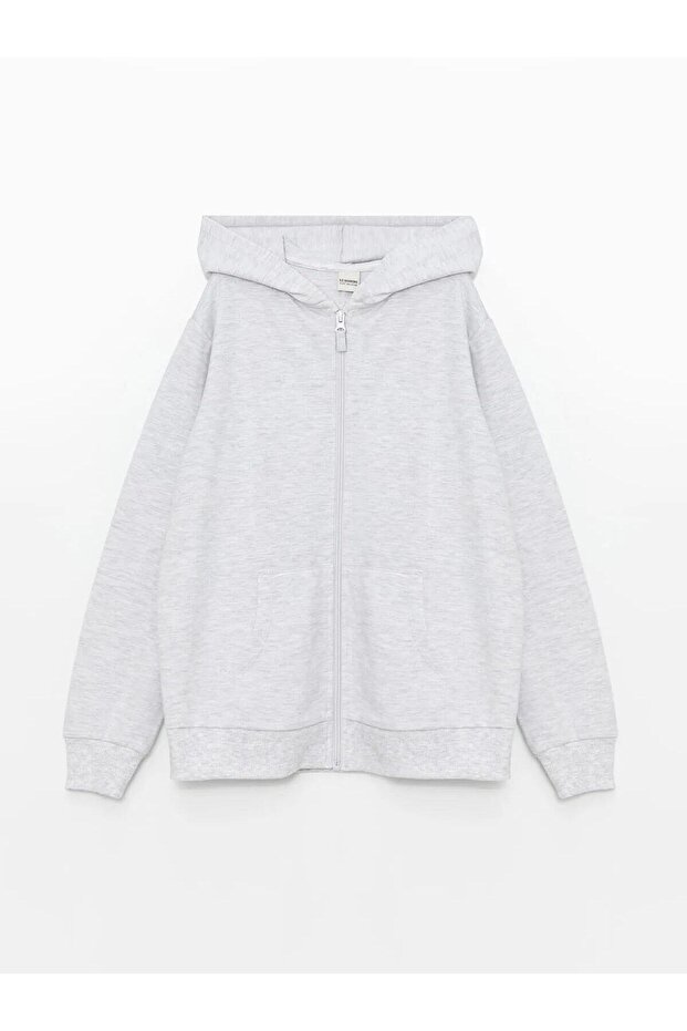 Lcw Kids Hooded Basic Long Sleeve Girl's Zippered Sweatshirt (W5)