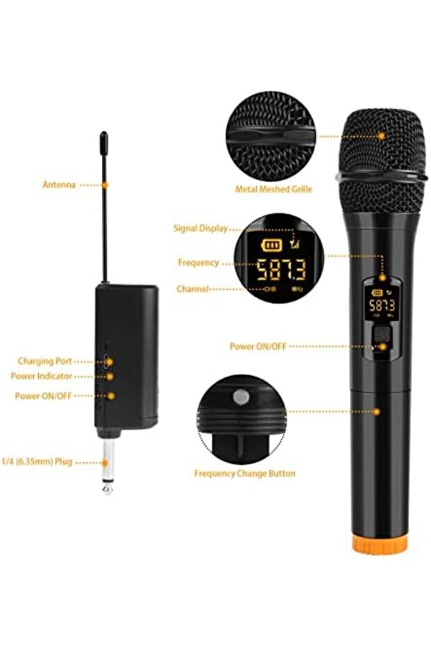 Wireless Microphone System – UHF Dual Handheld Dynamic Mics with Rechargeable Receiver - 6