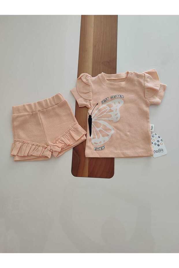 Butterfly Patterned Shorts with Shoulder Clips Summer Baby Girl Set