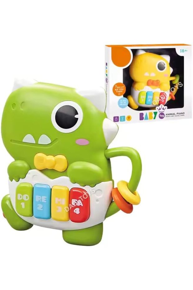 Cartoon Dinosaur Mini Piano Toy – Musical Baby Piano with Animal Sounds & Lights – Early