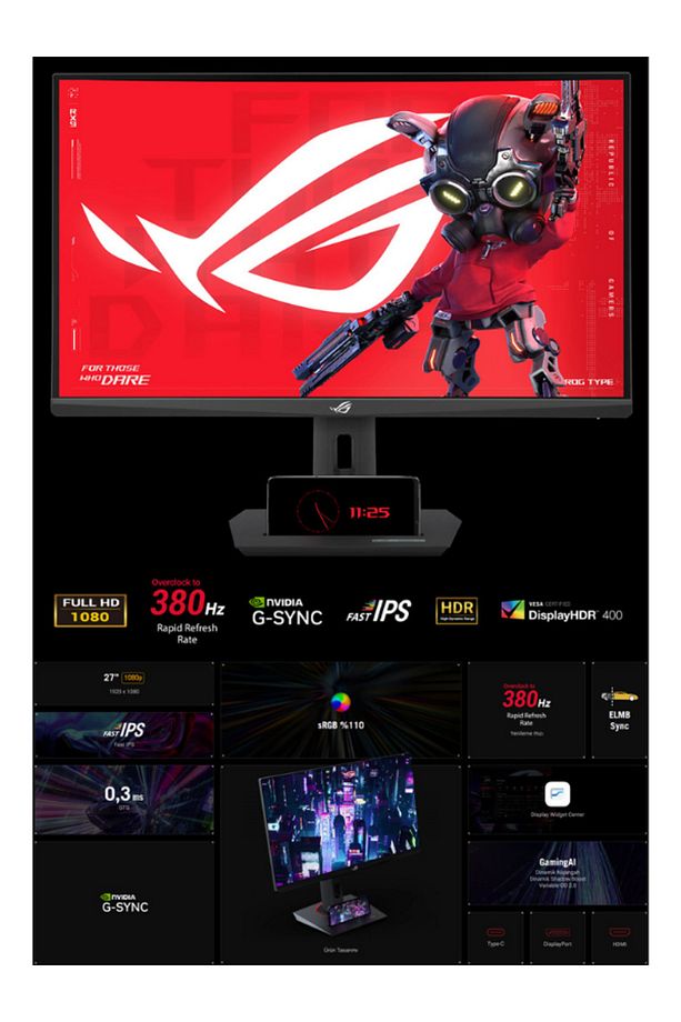 27" 380Hz Gaming Monitör 1ms Fast IPS FreeSync G-Sync USB-C HDR Ergonomik Oyuncu Ekranı - 6