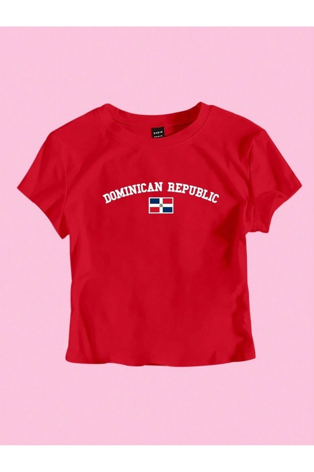 Women's Dominican Printed Baby Tee Crop T-Shirt