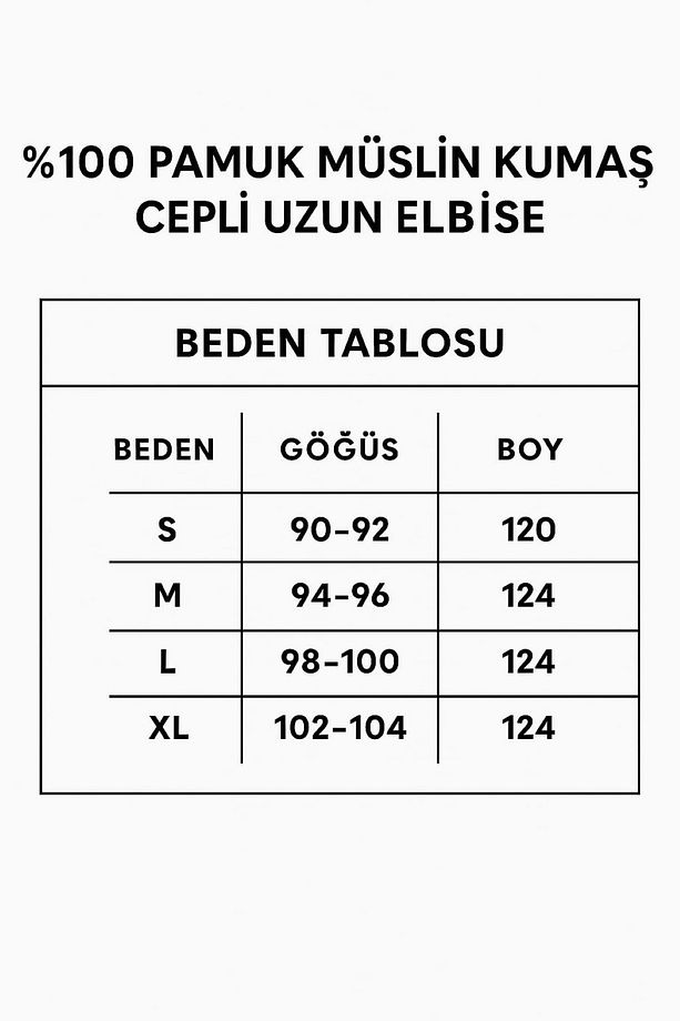 Krem %100 Pamuk Müslin Kumaş Uzun Cepli Kadın Elbise – Yazlık Rahat ve Şık Model - 5
