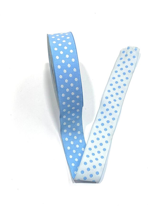 Polka Dot Double Sided Woven Ribbon / 10 Meters / 25 mm Blue