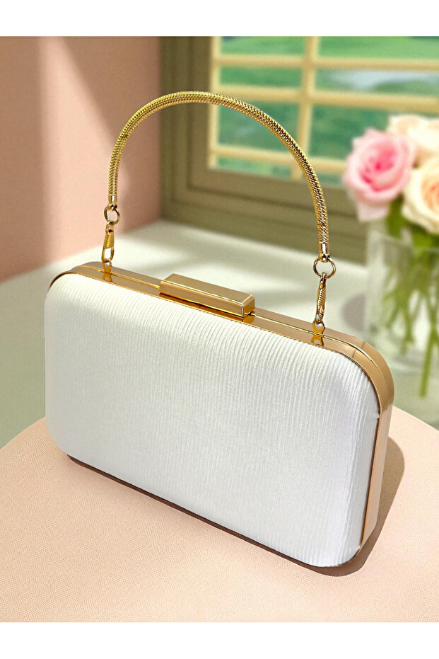 2026 Special Series Ecru Satin Evening Dress Bag Suyolu Patterned Long Strap Wedding Engagement Graduation. Modern Style