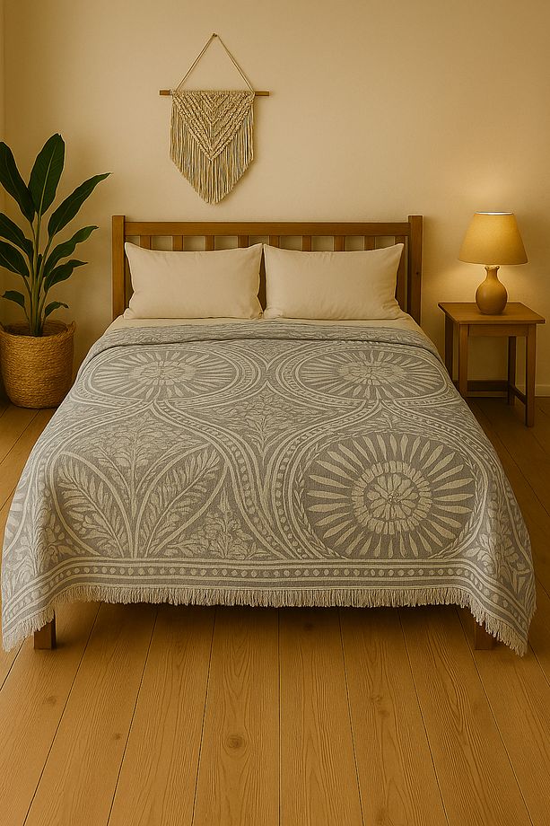 Dolgulu Müslin Yatak Örtüsü 240x260 cm – %100 Pamuk, Desenli, Koltuk/Yatak Üstü, 2 Renk Seçeneği - 2