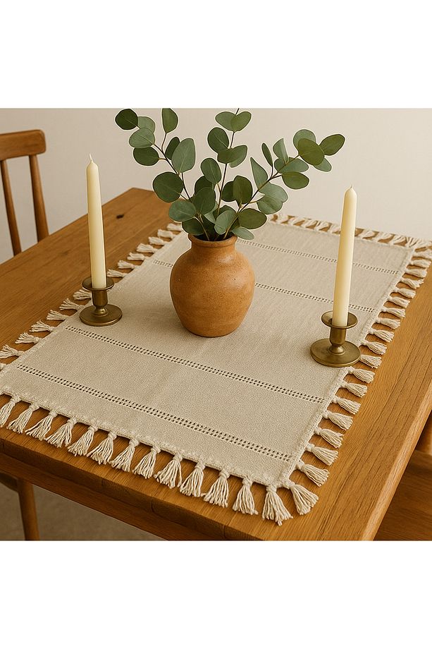 Buldan İşi Pamuklu Masa Örtüsü Runner Şömen Sehpa Örtüsü 50x140 - 1