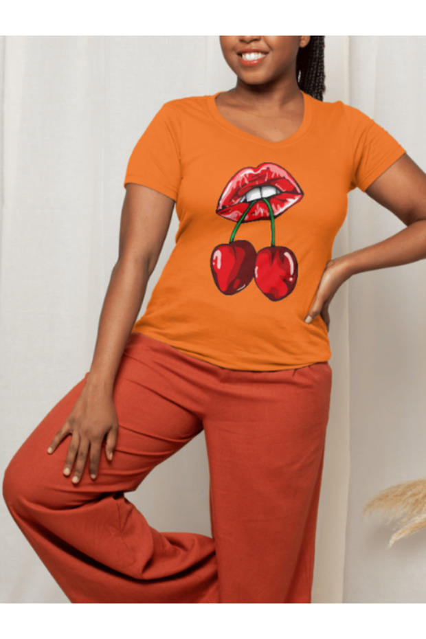 Unisex Flying Cherry on Lip Oversize Combed Cotton Tshirt