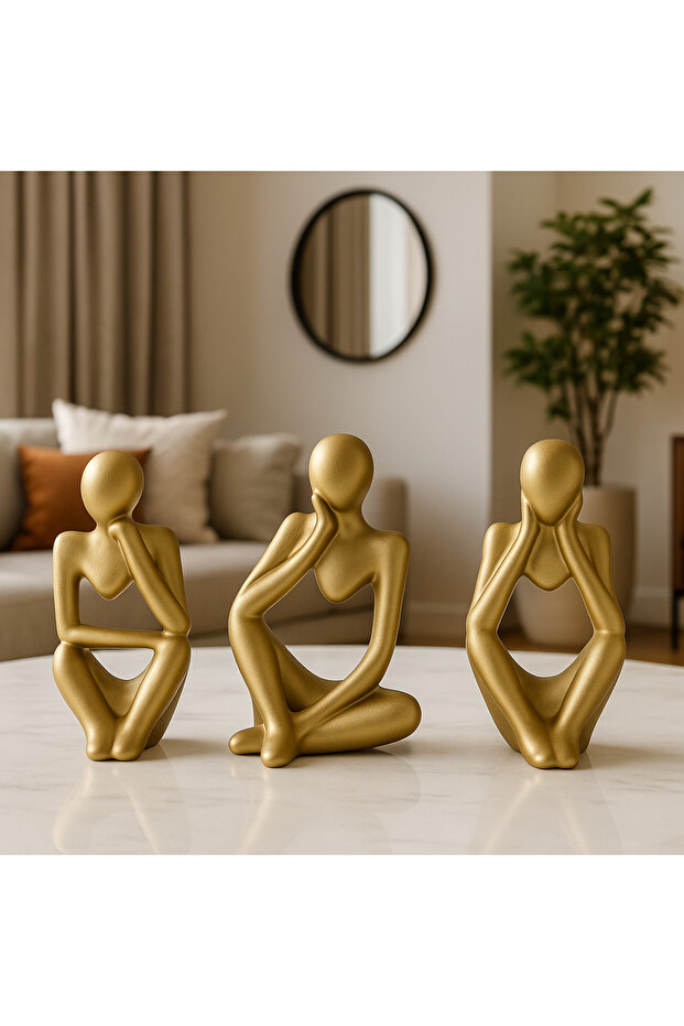 Elithé Studio – Mat Gold 3’lü Düşünen Figür Seti - 2