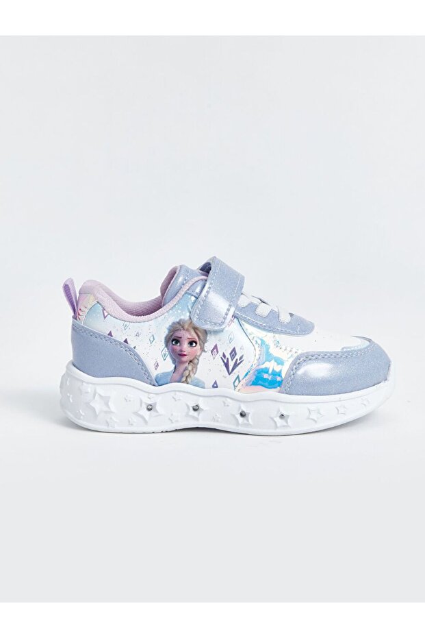 Mavi Bağcıklı ve Cırt Cırtlı Elsa Baskılı Kız Bebek Spor Ayakkabı - 2