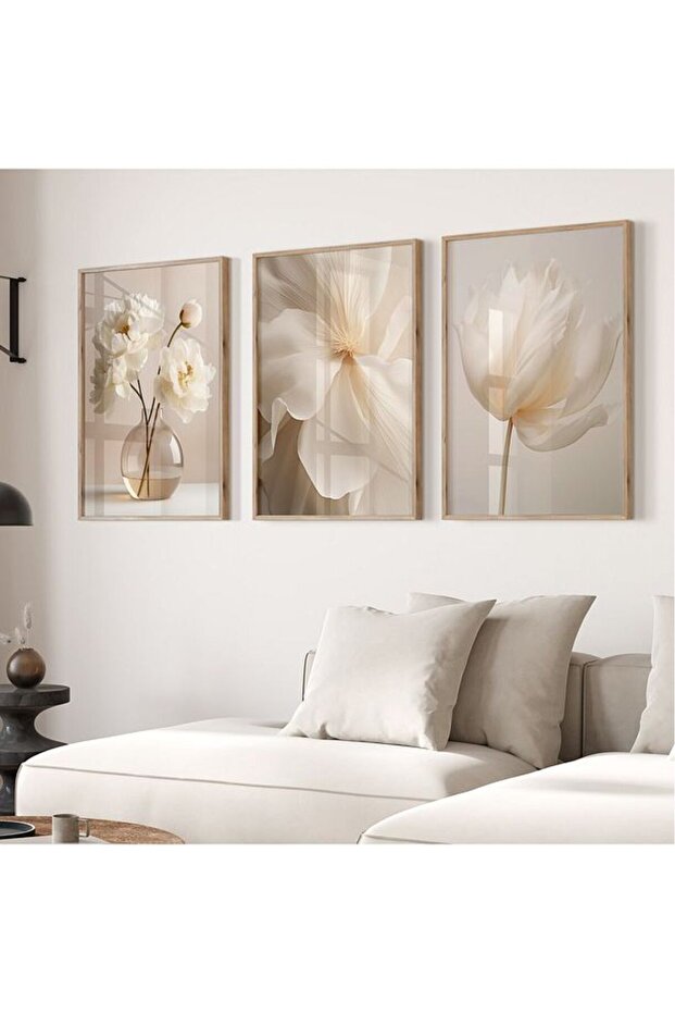 Doğal Ahşap Çerçeveli UV Baskı Beyaz Çiçekler Duvar Tablosu – Modern & Şık Duvar Dekoru - 2